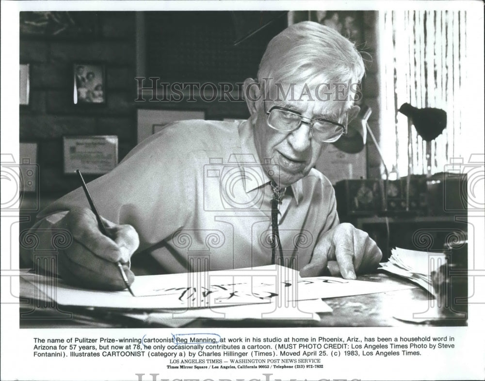 1983 Press Photo Cartoonist Reg Manning - RSH20675 - Historic Images