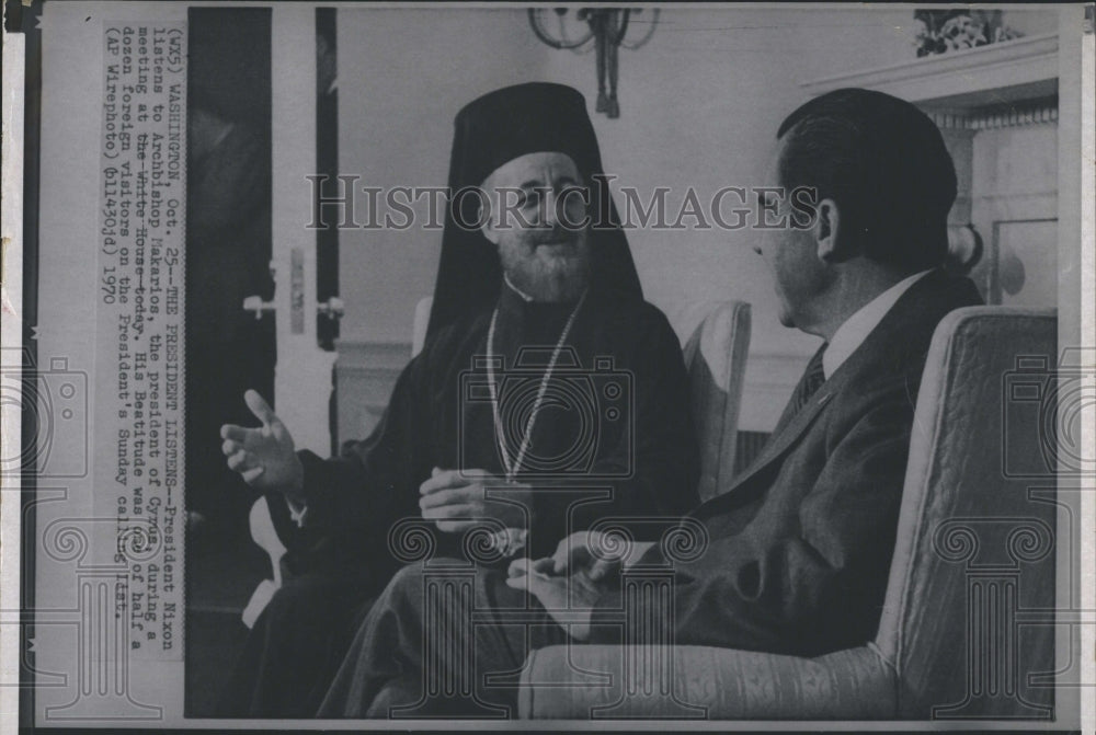 1970 Press Photo President Nixon and President of Cyprus Archbishop Makarios - Historic Images