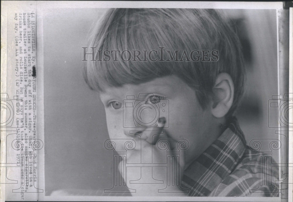 1971 Press Photo Chad Morris, three year old smoker. - Historic Images