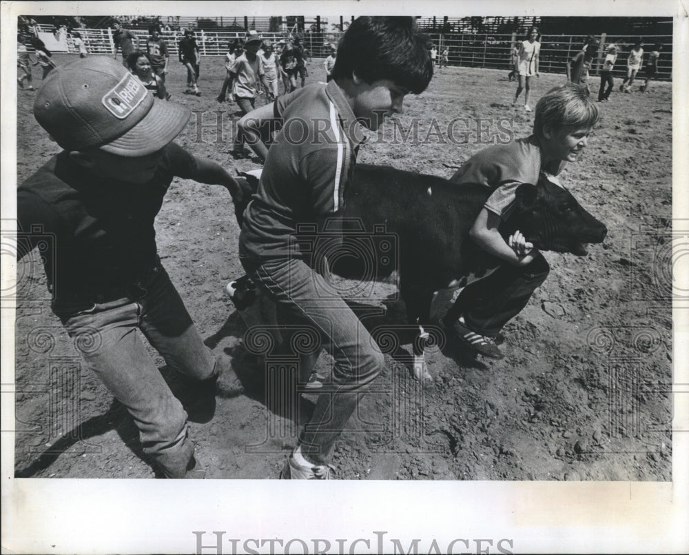 1979 Press Photo Arcadia All-Florida Chamionship Rodes Calf Wrestling Boys - Historic Images