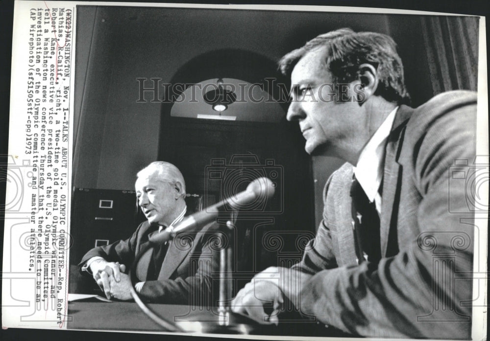 1973 Press Photo Olympic Committee Robert Mathias, Robert Kane. - Historic Images