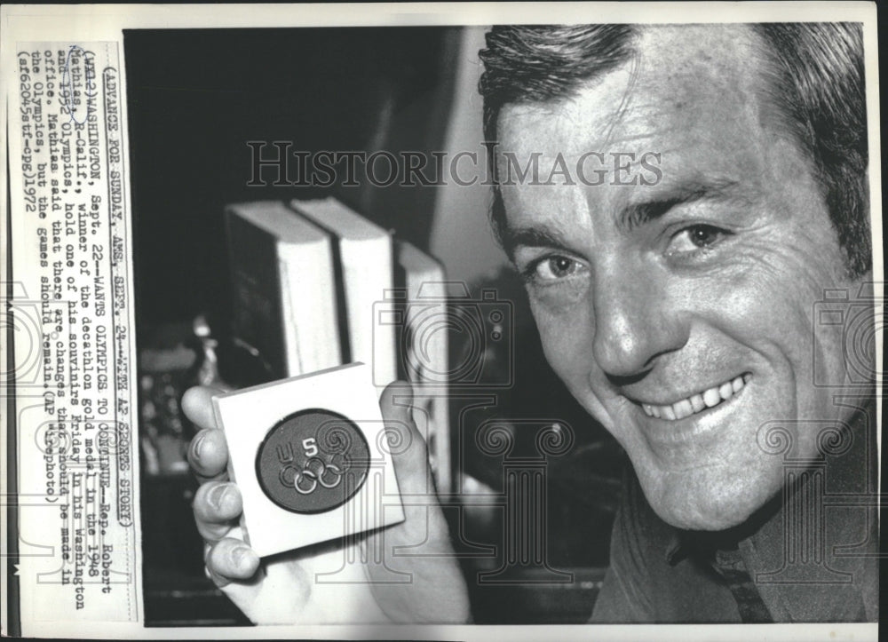 1972 Press Photo Rep. Robert Mathias Decathlon Winner - Historic Images