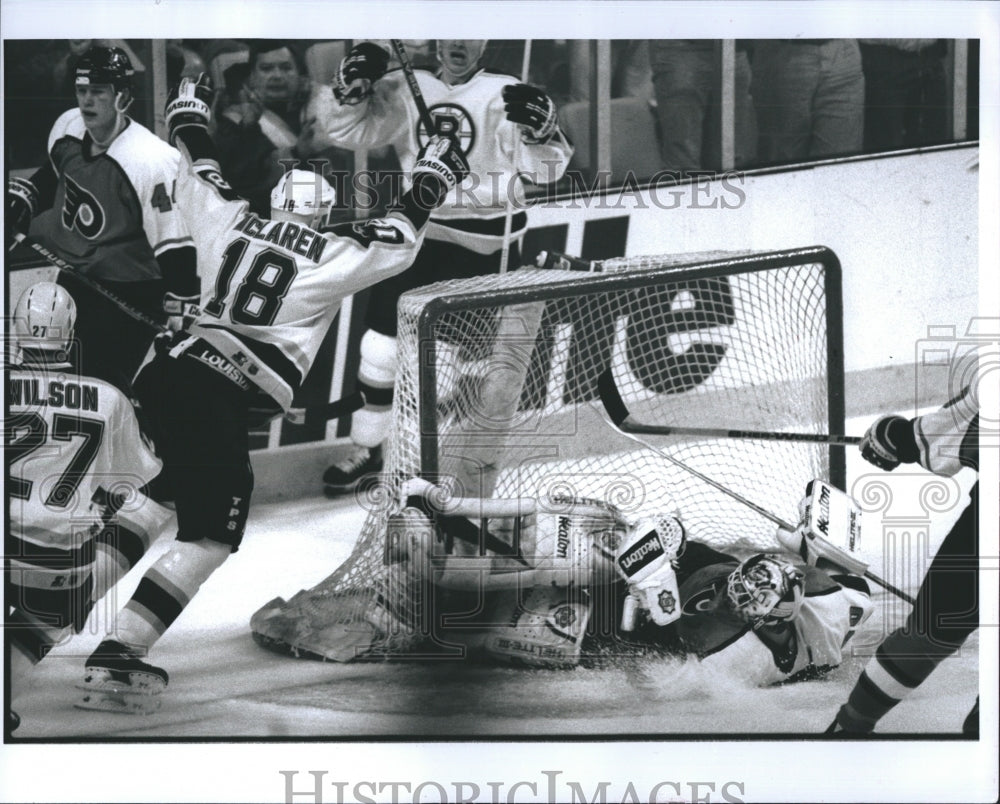 1996 Kyle McLaren scoring goal #2 on Garth Snow. - Historic Images