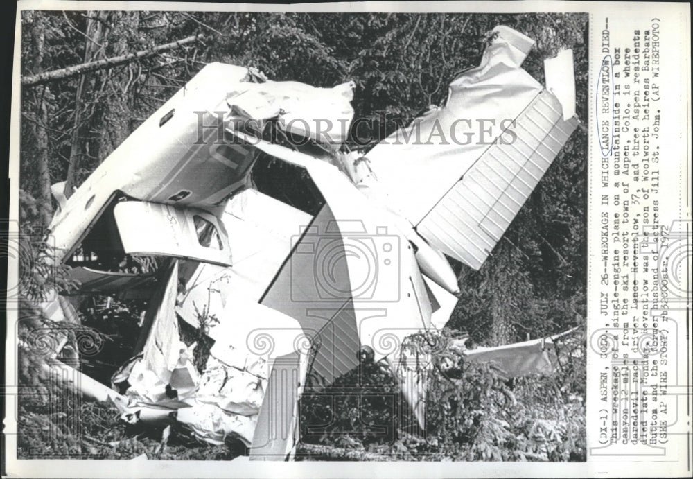 1972 Press Photo Wreckage of plane crash that killed Lance Reentlow - Historic Images