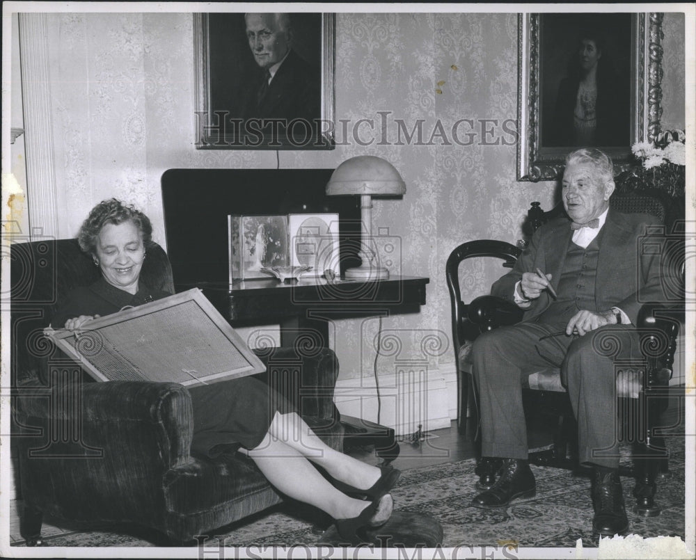 1956 Press Photo Harry (Moose) McCormick former Giant star, with his wife - Historic Images