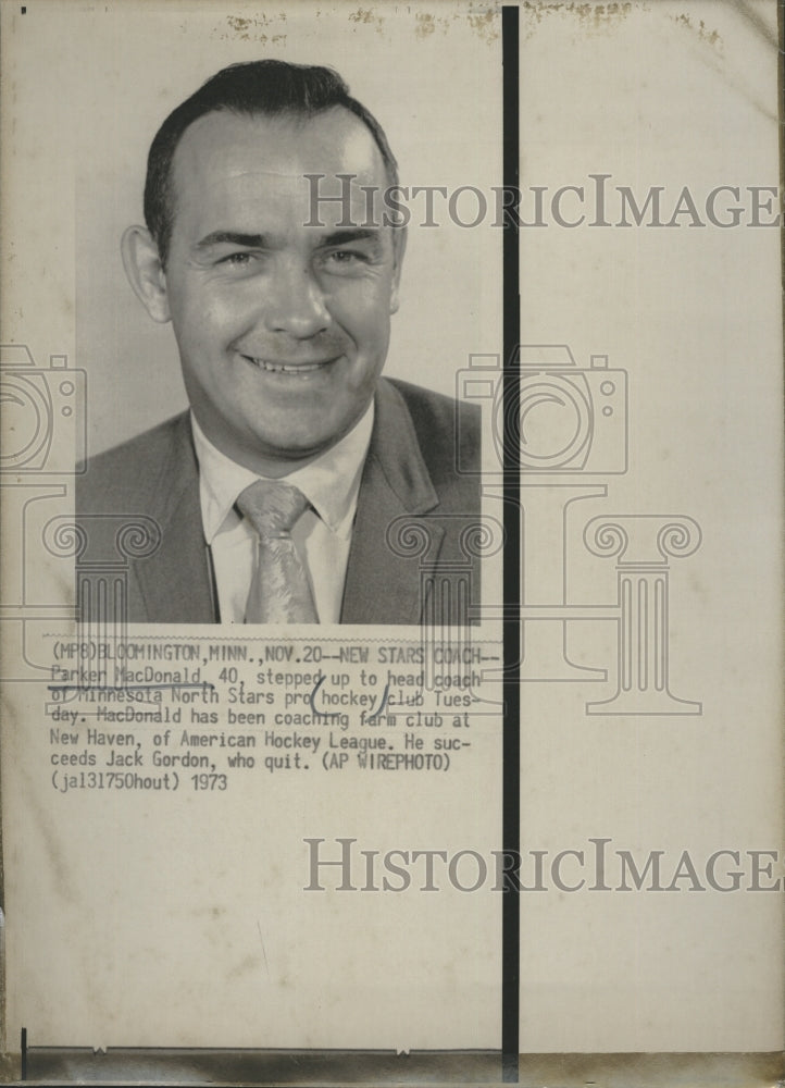 1973 Press Photo Parker MacDonald new head coach Minnesota North Stars. - Historic Images