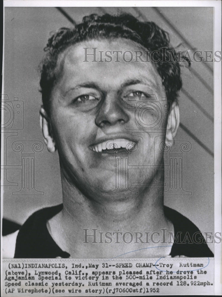 1952 Troy Ruttman pleased after he to victory in the Agajanian-Historic Images