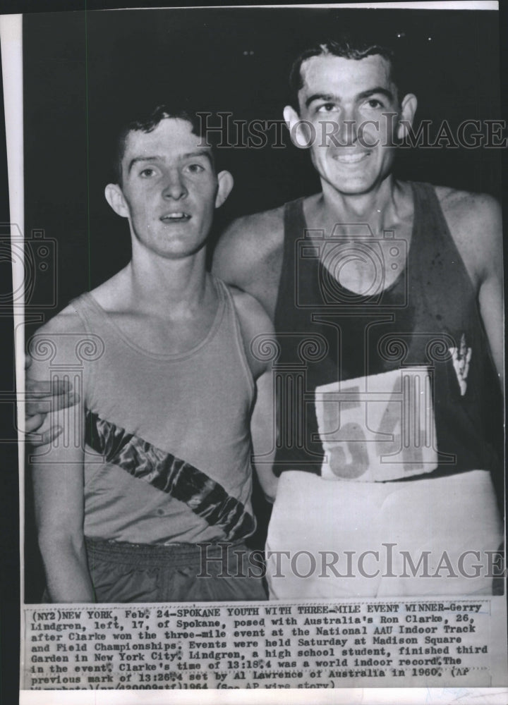 1964 GerryLindgren and Ron Clarke after three mile event at the - Historic Images