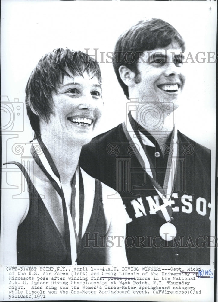 1971 Press Photo Capt. Micki of U.S. Air Force, Craig Lincoln win diving championship - Historic Images