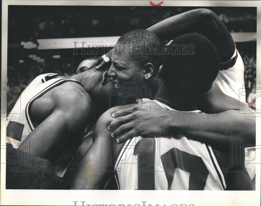 1987 Press Photo Depaul Basketball Dallas Comegys Rod Strickland Terence Greene - Historic Images