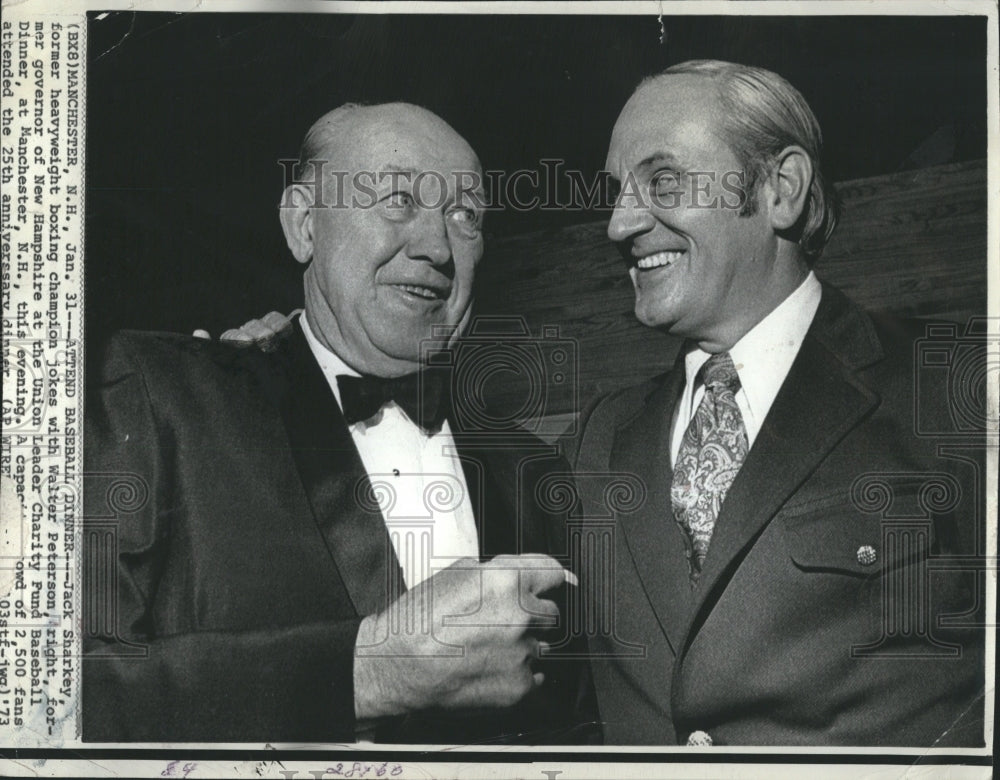 1973 Press Photo Jack Sharkey Former Heavyweight Champ Walter Peterson Governor - Historic Images