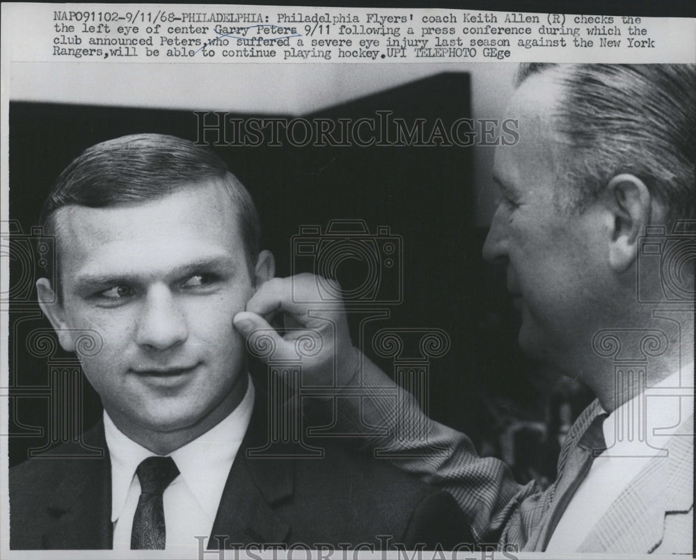 1968 Philadelphia Flyers&#39; coach Keith Allen, checks Garry Peters&#39;-Historic Images