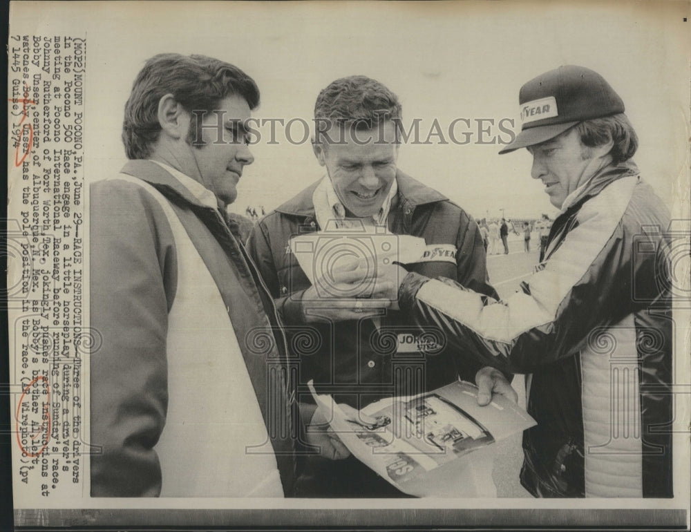 1974 Johnny Rutherford Bobby Unser And Al Unser At Pocono 500 Race-Historic Images