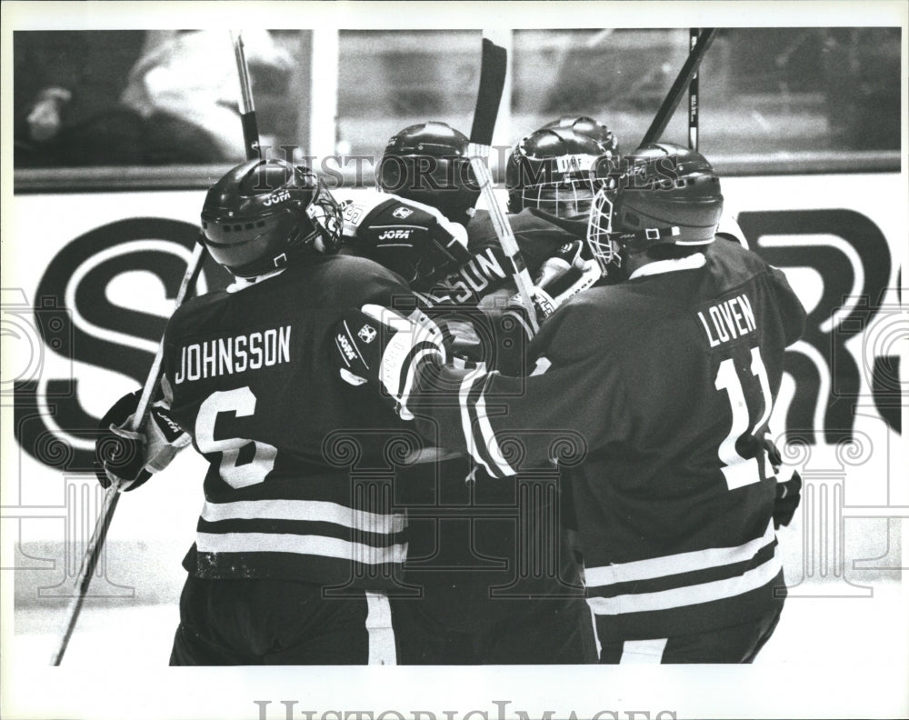 1996 Press Photo Nilsson Goal Junior Hockey Championships Canada vs Sweden - Historic Images