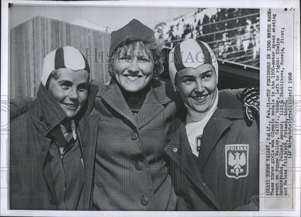 1960 Press Photo Elwira Seroczynska Lidija Skoblikova Helena Pilejczyk Olympics - Historic Images