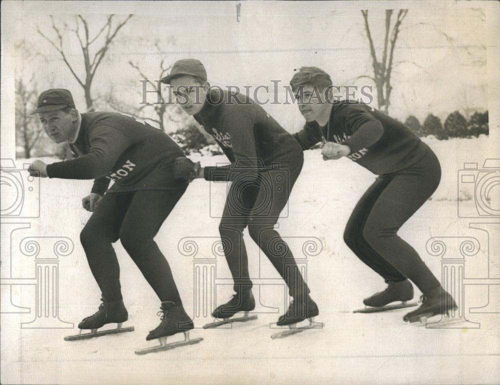1948 Press Photo Bay State Skaters Major, Broadhurst, and Moran - Historic Images