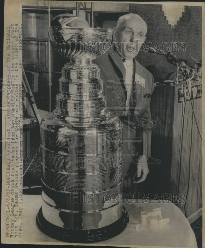 1967 Press Photo Clarence Campbell  Player Draft - Historic Images