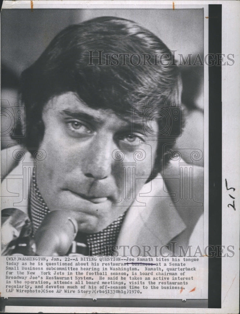 1970 Press Photo Jow Namath Questioned At Senate Small Business Subcommitte - Historic Images