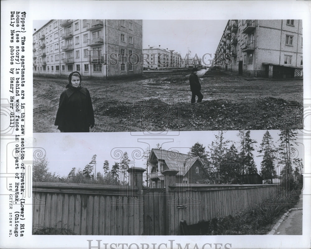 Press Photo Apartments New Part of Bratsk Wood Fence Old Part of Bratsk Chicago - Historic Images