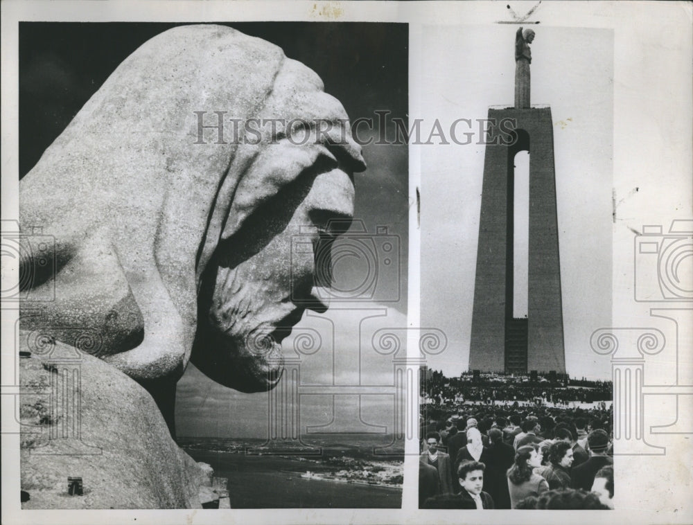 1959 Press Photo Cristo-Rei Statue Lisbon Portugal Christ King Tagus River - Historic Images