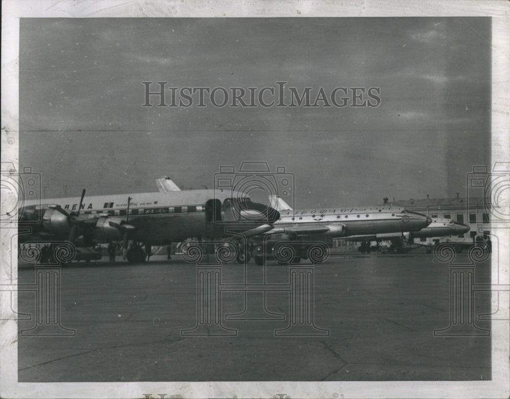 1958 3 airliners ready for take off at Moscow&#39;s Vnukovo airport.-Historic Images