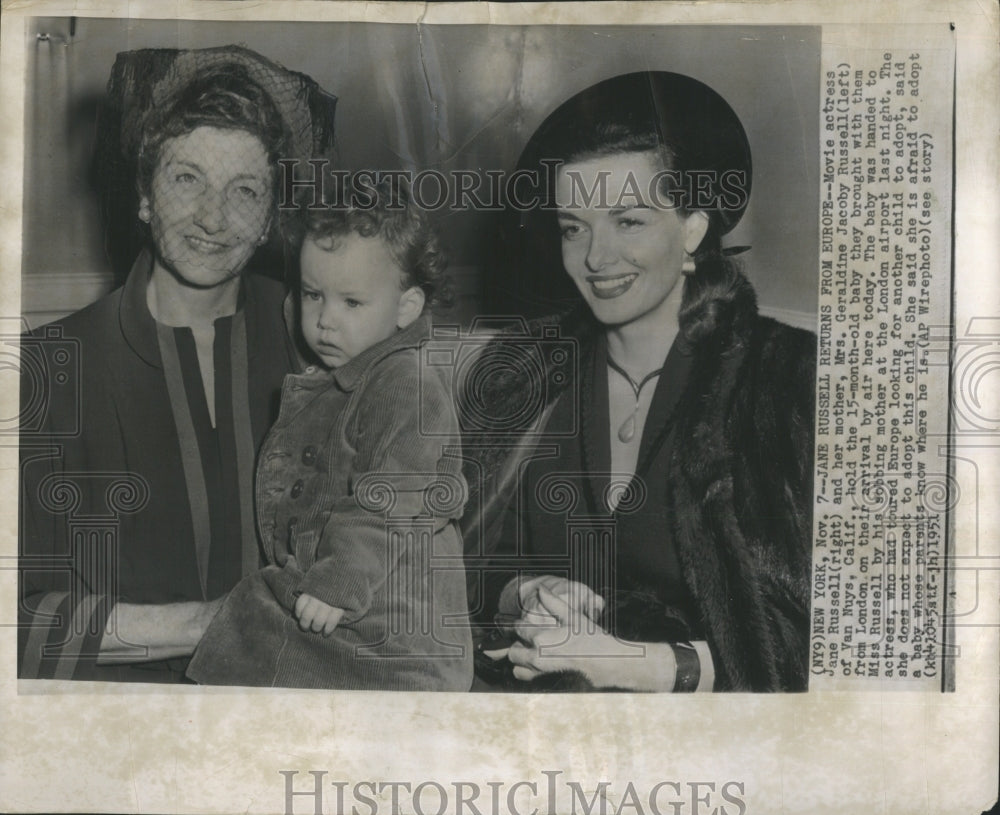 1951 Press Photo Jane Russell Mrs Geraldine Russell and Child - RSH27147 - Historic Images