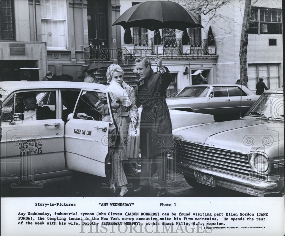 1966 Press Photo Jason Robards and Jane Fonda star in &quot;Any Wednesdsay&quot; - Historic Images