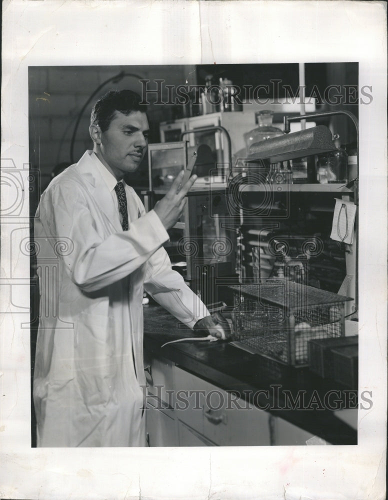 1949 Press Photo Dr.Harvey Pratt shown as he prepares to inject rats - Historic Images