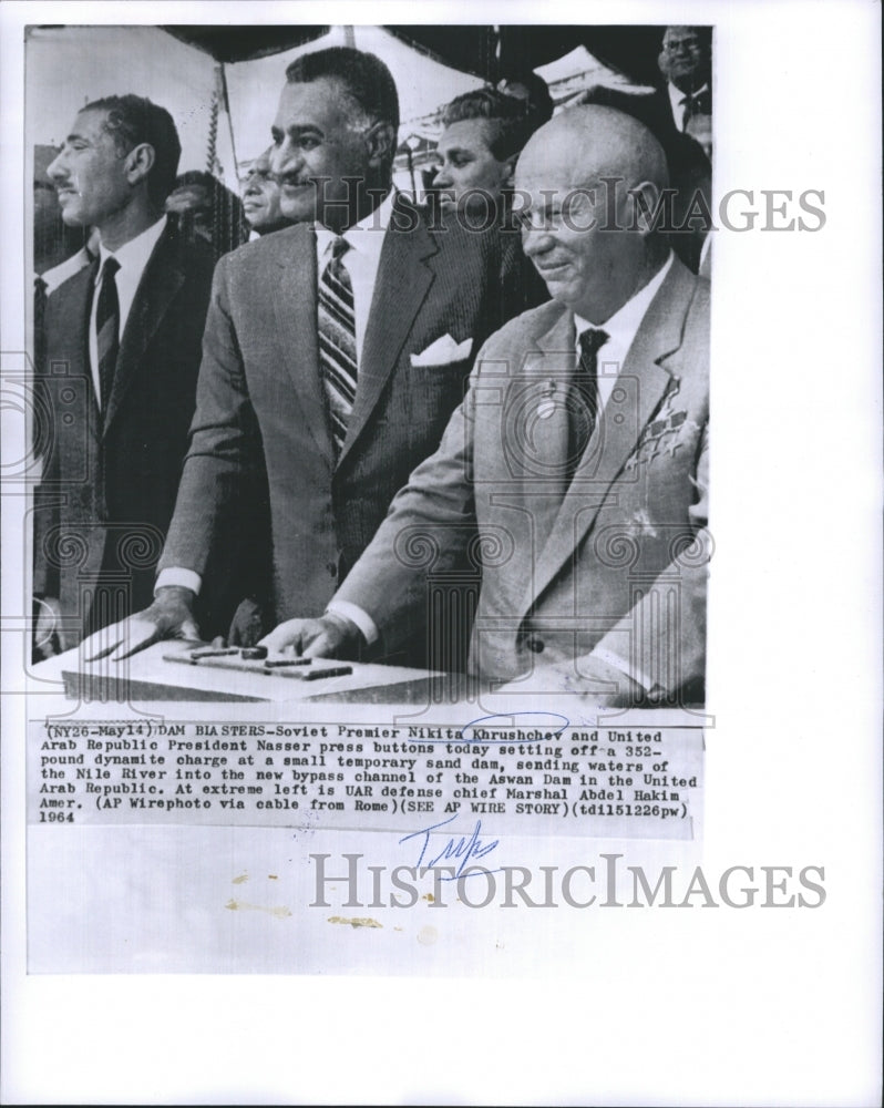 1964 Press Photo Soviet Khrushchev and United Arab Republic President Nasser - Historic Images