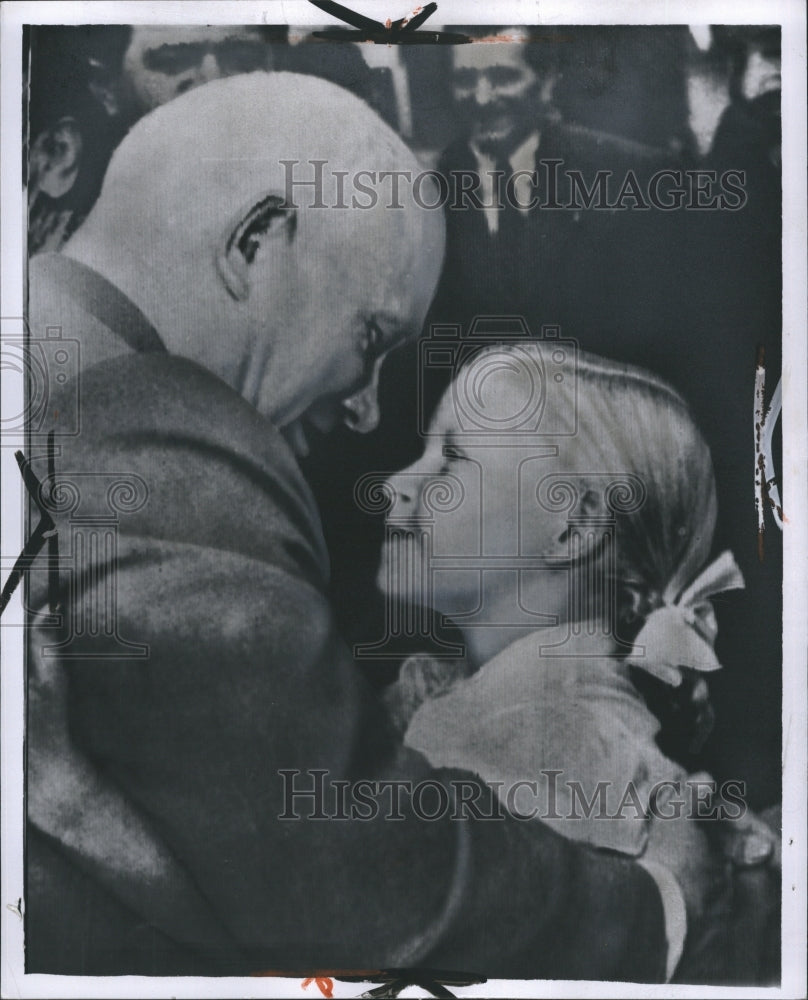 1957 Press Photo Khrushchev with Girl in Czechoslovakia - RSH28451 - Historic Images