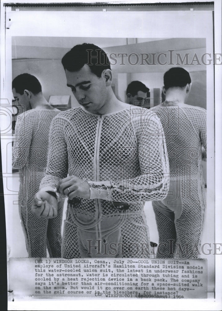 1964 Press Photo Man Models Water Cooled Astronaut Suit - RSH28505 - Historic Images