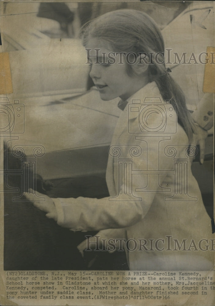 1966 Press Photo Caroline Kennedy pats her horse - RSH28809 - Historic Images