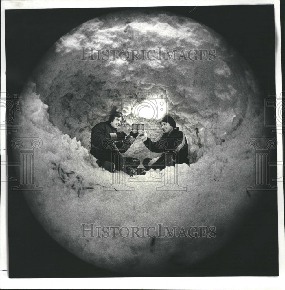 1978 Eddie Zevee and Tony Adams Celebrate Completion of Their Igloo-Historic Images