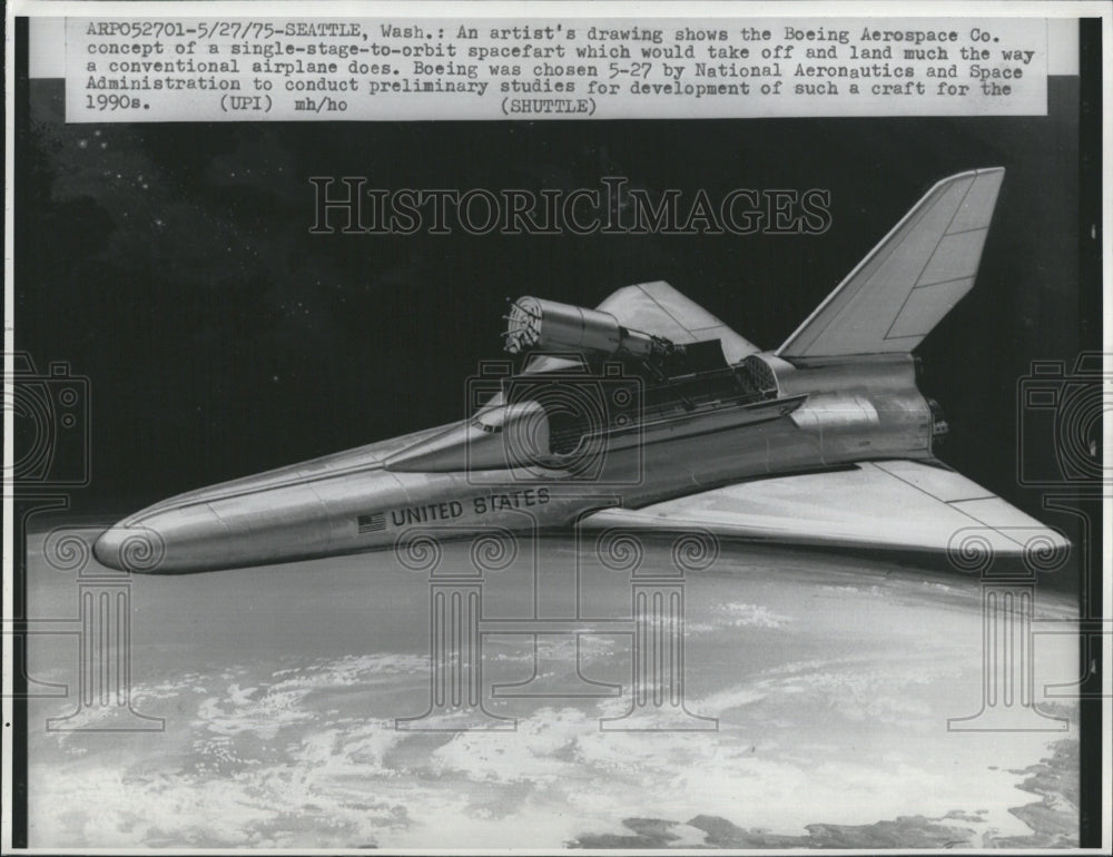 1975 Press Photo Boeing Aerospace Craft Drawing - Historic Images