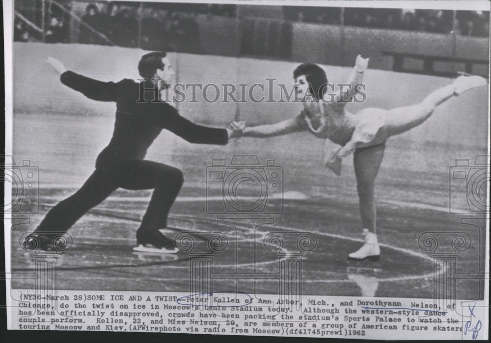 1962 Press Photo Peter Kollen, Dorothyann Nelson at Moscow&#39;s Lanin Stadium - Historic Images