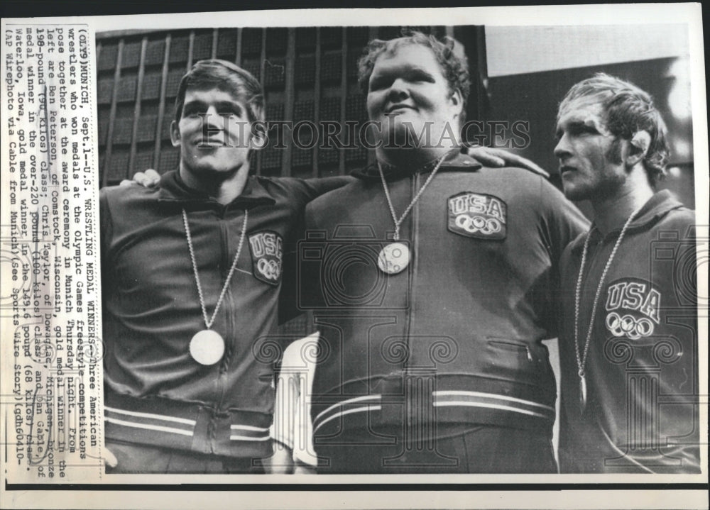 1972 Press Photo USA Medal Winners Ben Peterson, Chris Taylor, and Don Gable - Historic Images