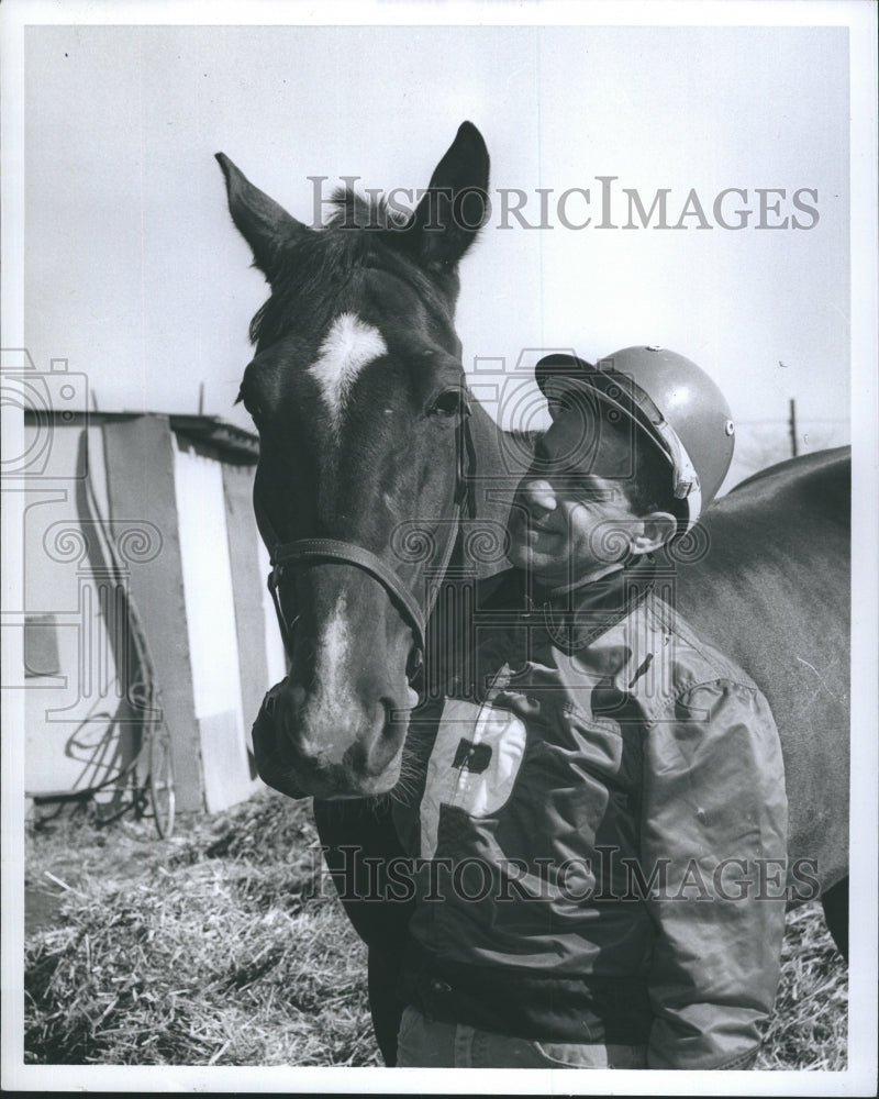 1966 Press Photo Al Prestandria At Suffolk Downs with Pacer Rob&#39;s Boy - Historic Images