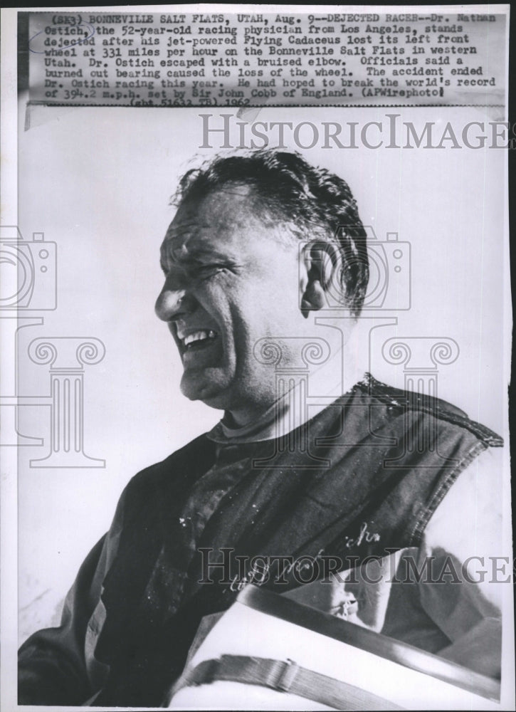 1962 Press Photo Dr. Nathan Ostich Jet Car Racer - Historic Images