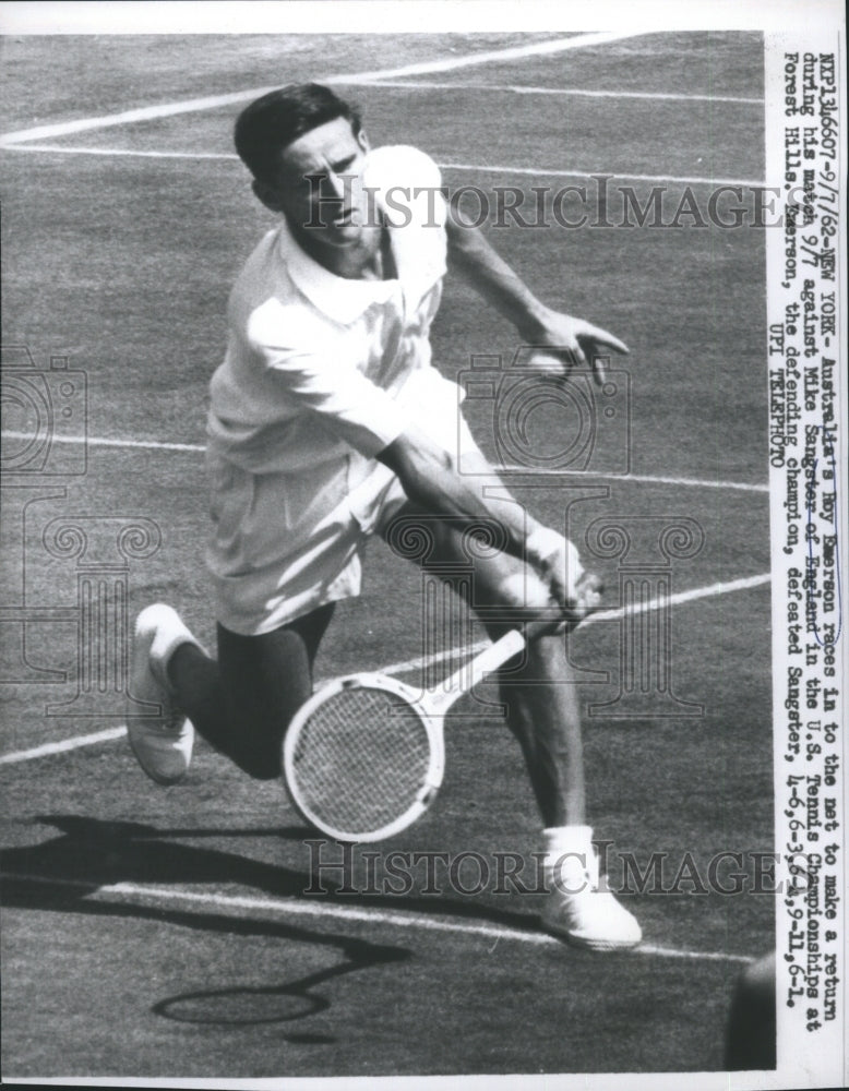 1962 Press Photo Roy Emerson Plays Mike Sangster in the US Tennis Championships - Historic Images