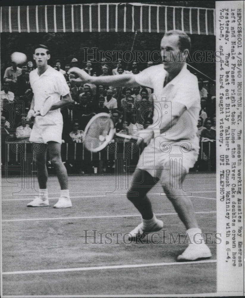 1960 Press Photo Roy Emerson and Neale Fraser  in Tennis Game - Historic Images