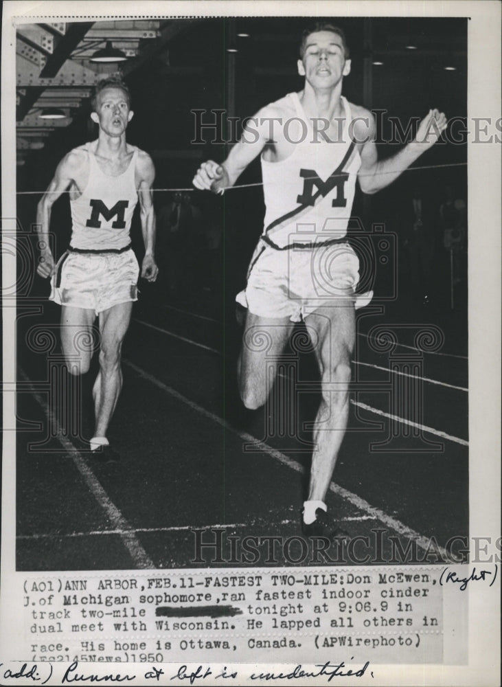 1950 Press Photo University of Michigan's Don McEwen Fastest in Two-Mile Race - Historic Images