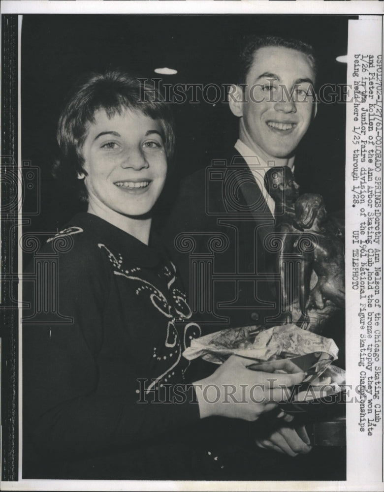 1961 Press Photo Dorothy Ann Nelson, Chicago skater &amp; Pieter Kollen of Ann Arbor - Historic Images