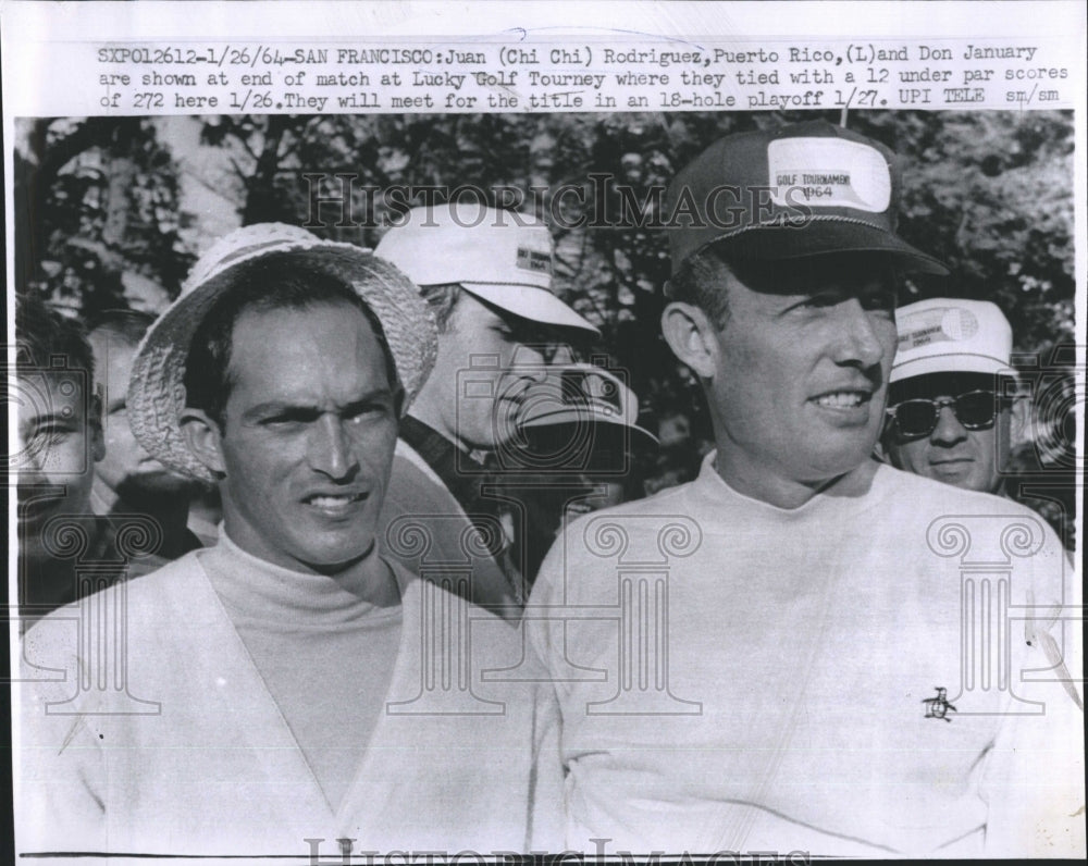 1964 Press Photo Lucky Int&#39;l Golf Turney bet. Don January &amp; Juan &quot;Chi&quot; Rodriguez - Historic Images