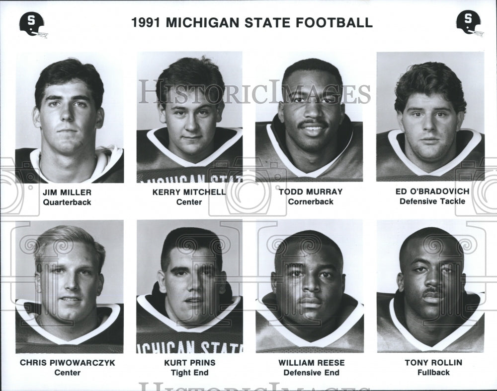 1991 Press Photo Michigan State Football Miller Mitchell Murray O&#39;Bradovich - Historic Images