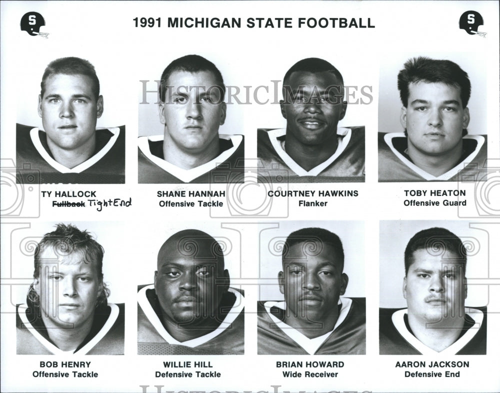 1991 Press Photo Michigan State Football Hallock Hannah Hawkins Heaton Henry - Historic Images