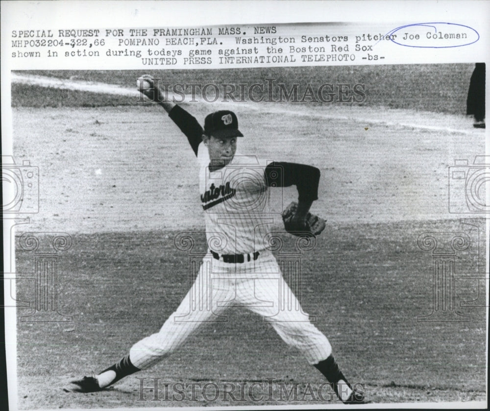 1966 Press Photo Joe Coleman of the Washington Senators - Historic Images