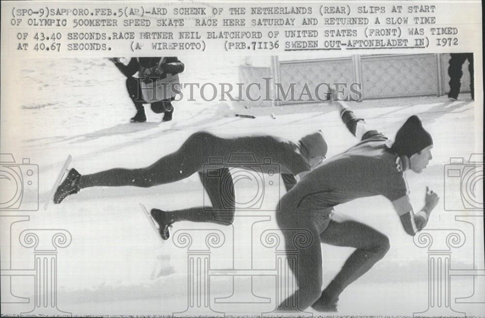 1972 Press Photo Ard Schenk &amp; Neil Blatchford Olympic 500Meter Speed Skate Race - Historic Images