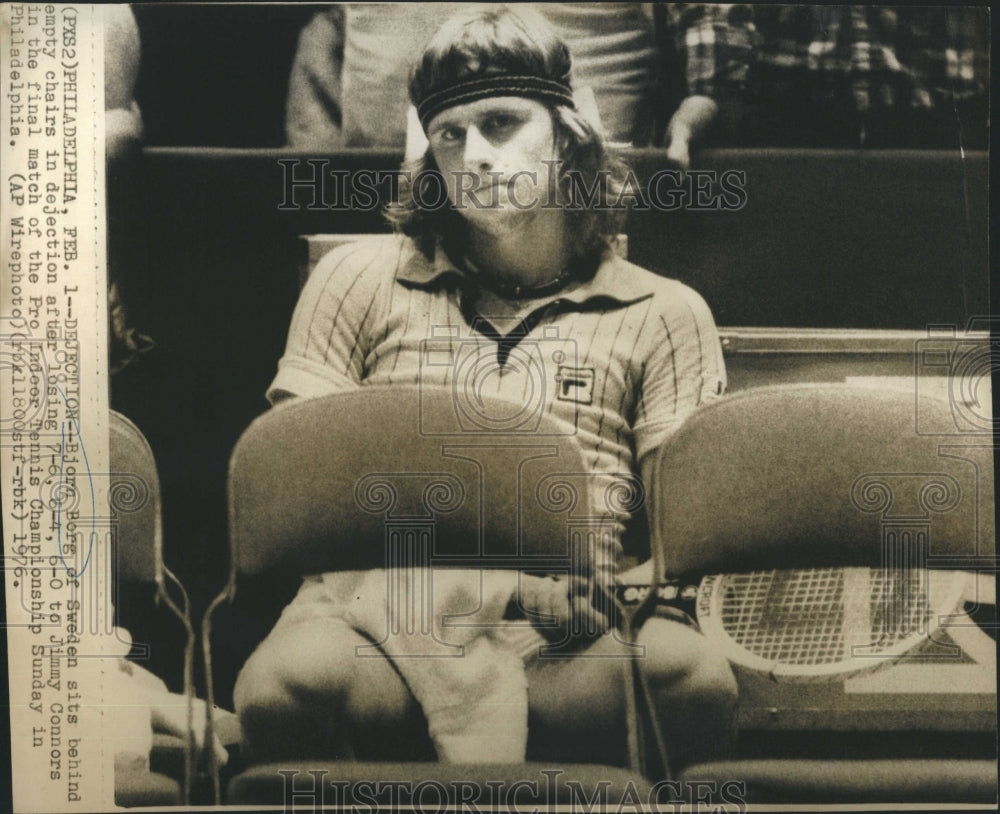 1976 Press Photo Bjorn Borg Dejection Pro Indoor Tennis Champ. Philadelphia, PA - Historic Images