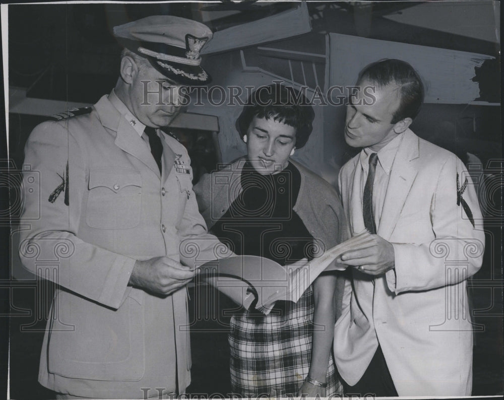 1956 Press Photo Olympic Ice Skater Dick Button Coast Guard Ship Icebreaker - Historic Images