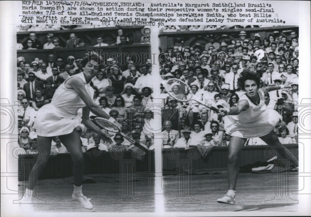 1964 Press Photo Tennis players Margaret Smith and Maria Bueno - Historic Images